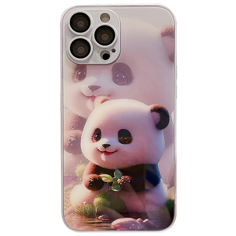 Til iPhone 12 Pro Cute Panda-mønstertryk Ridsesikker TPU-telefoncover i hærdet glas med linsefilm Til iPhone 12 Pro Cute Panda-mønstertryk Ridsesikker TPU-telefoncover i hærdet glas med linsefilm
